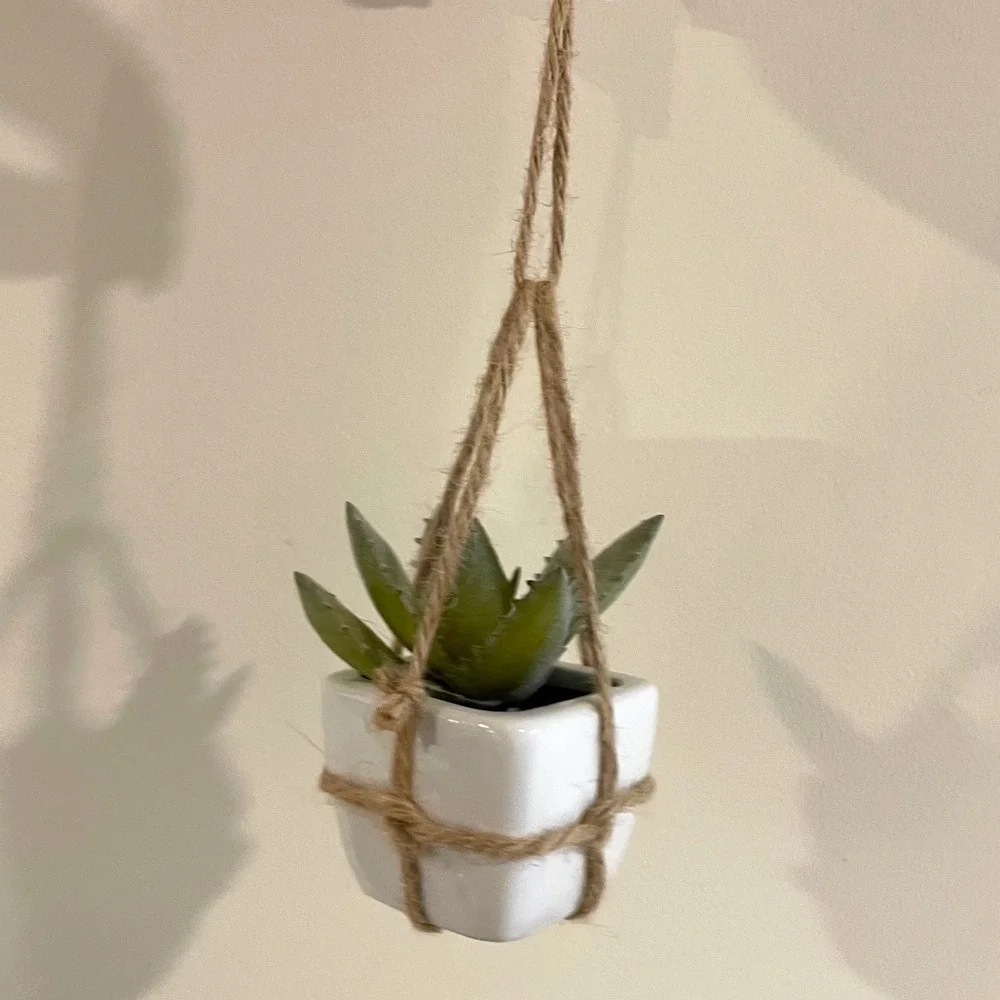 Unbranded Faux Succulent Set 4pc Blue White Boho Hanging Macrame‎ Ceramic Pots